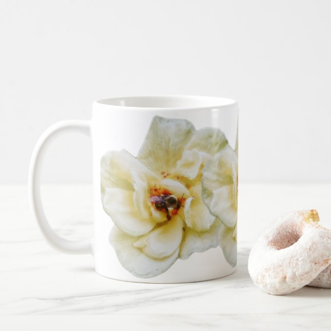 Caneca De Café Rosa e Abelha (Com Donut)