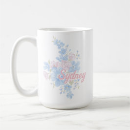 Caneca De Café Rosa e Azul Floral Grandmillennial | Nome