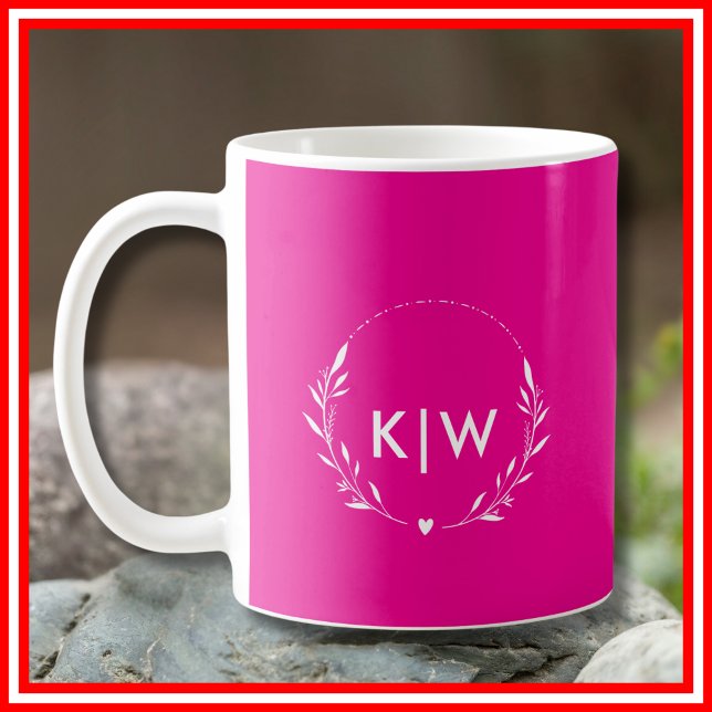 Caneca De Café Rosa e Branco | Monograma de Iniciais Modernos (Pink and White | Modern Initials Monogram Coffee Mug)