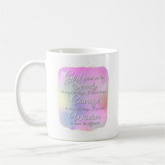 Caneca de café rosa e dourada da Oração da Serenid