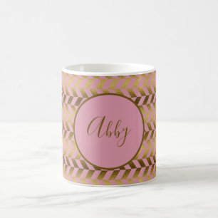Caneca De Café Rosa e Dourado Personalizado com Padrão Espinha de