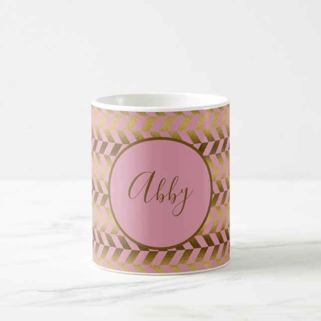 Caneca De Café Rosa e Dourado Personalizado com Padrão Espinha de (Centro)
