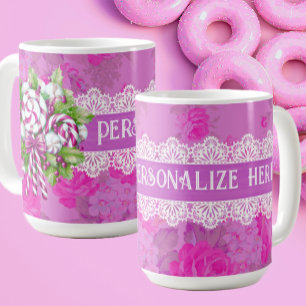 Caneca De Café Rosa e Púrpura personalizados