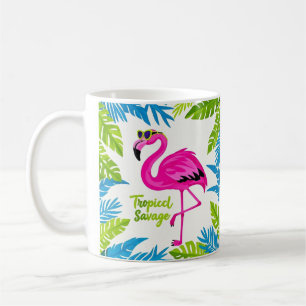 Caneca De Café Rosa flamingo Tropical de pé numa perna