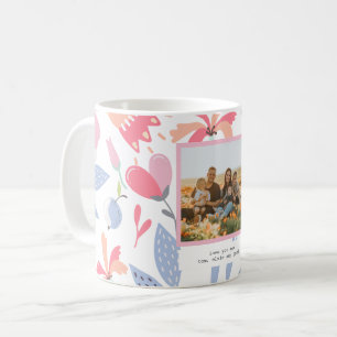 Caneca De Café Rosa Floral Azul Foto Personalizada Presente Fofo 