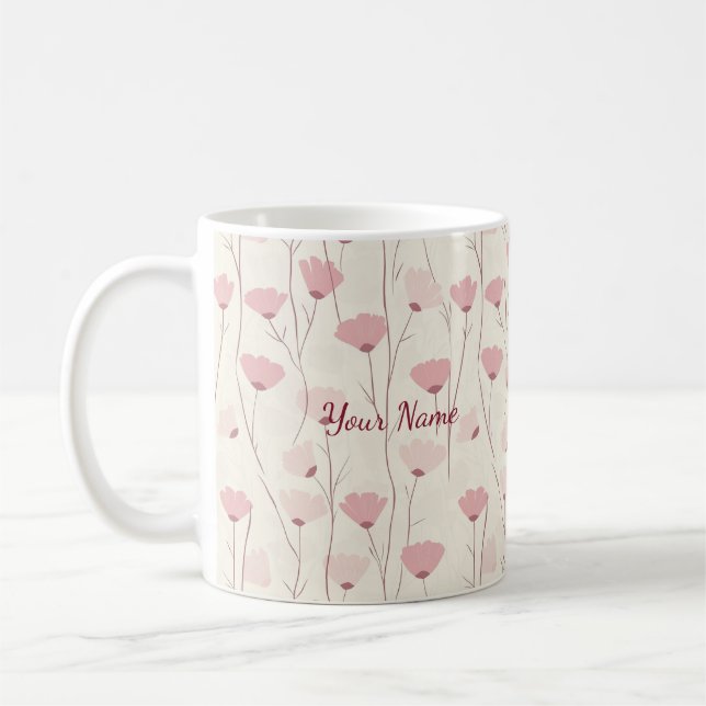 Caneca De Café Rosa Floral Boho Personalizado Suave (Esquerda)