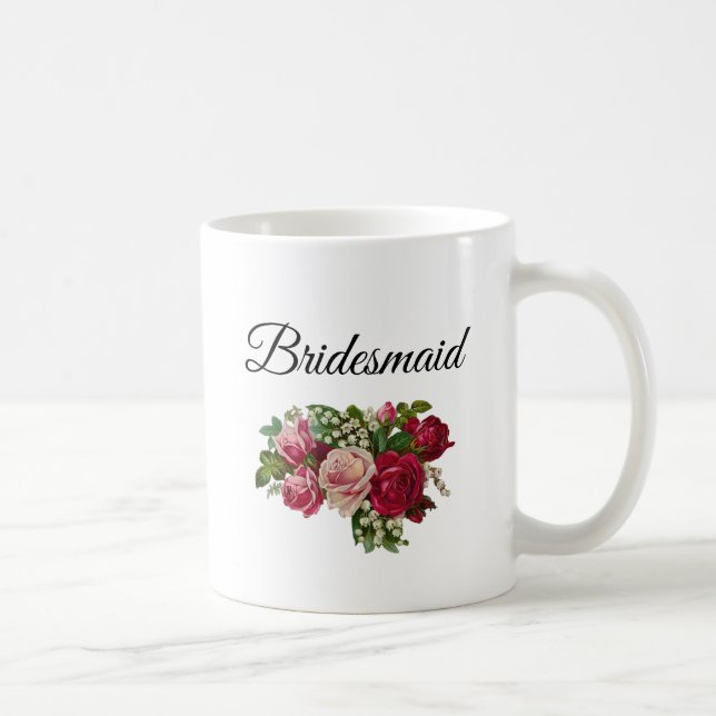 Caneca De Café Rosa Floral Bridesmaid Buquê (Direita)