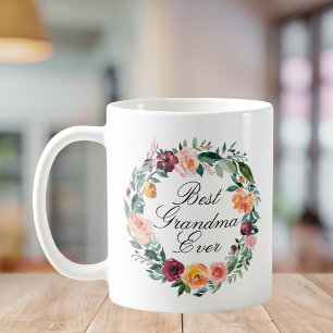 Caneca De Café Rosa Floral Flor de Outono Coroa Melhor Avó