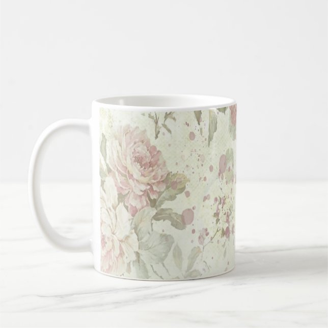 Caneca De Café Rosa Floral Shabby Chic Rosa (Esquerda)