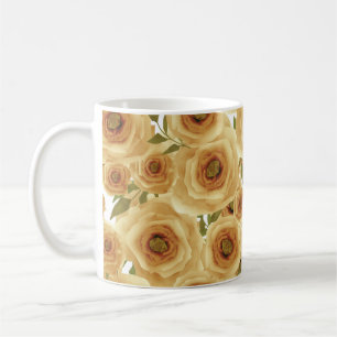 Caneca De Café Rosa flores abstrato cor bege impressão floral