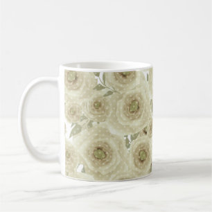 Caneca De Café Rosa flores abstrato cor bege impressão floral