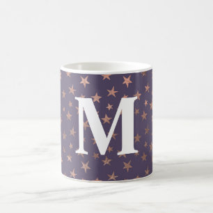 Caneca De Café Rosa Glamouroso Dourado Folha e Estrelas Lavanda