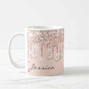 Caneca De Café Rosa Glitter Drives Crystals Pó Nome Rosa Girar