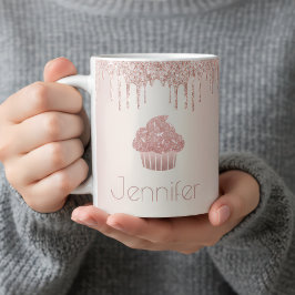 Caneca De Café Rosa gold cupcake glitter goteja o moderno copo de
