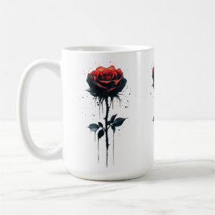 Caneca De Café Rosa Gotejante de Sangue: Arte Floral Gótico