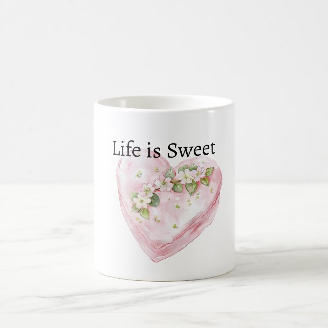 Caneca De Café Rosa Hortelã Coração A Vida é Doce (Centro)