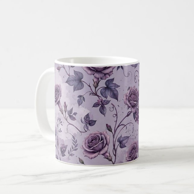Caneca De Café Rosa Lavanda Empoeirada Tons Sonhadores Florais  (Frente Esquerda)