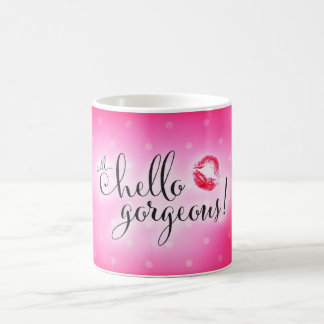 Caneca De Café Rosa lindo de 311 poços olá! com lábios