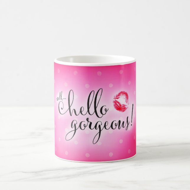 Caneca De Café Rosa lindo de 311 poços olá! com lábios (Centro)