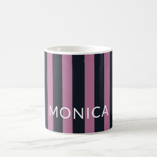 Caneca De Café rosa listrado nome personalizado do marinho
