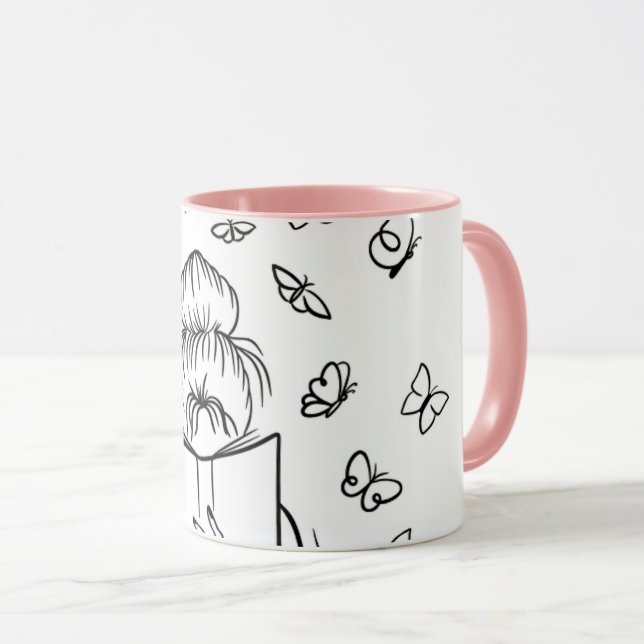 Caneca de Café Rosa Lovely Reader (Frente Esquerda)