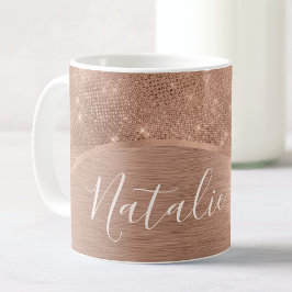 Caneca De Café Rosa Metálico - Largura Dourada Personalizada