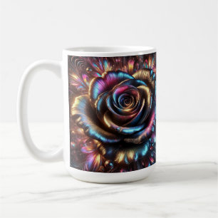 Caneca De Café Rosa Metálico multicolorido com flores vibrantes