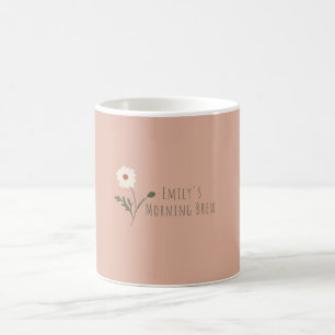 Caneca De Café Rosa Minimalista Margarida & Texto Moderna Casa de