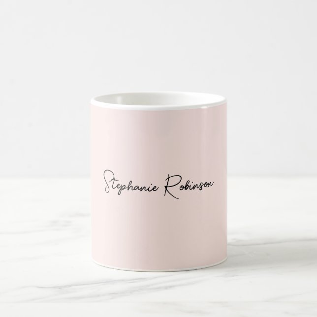 Caneca De Café Rosa Moderno Desenho de Nome de Monograma com Esti (Centro)