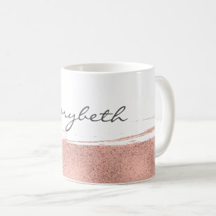 Caneca De Café Rosa moderno Dourado BrushAVC Café Mug
