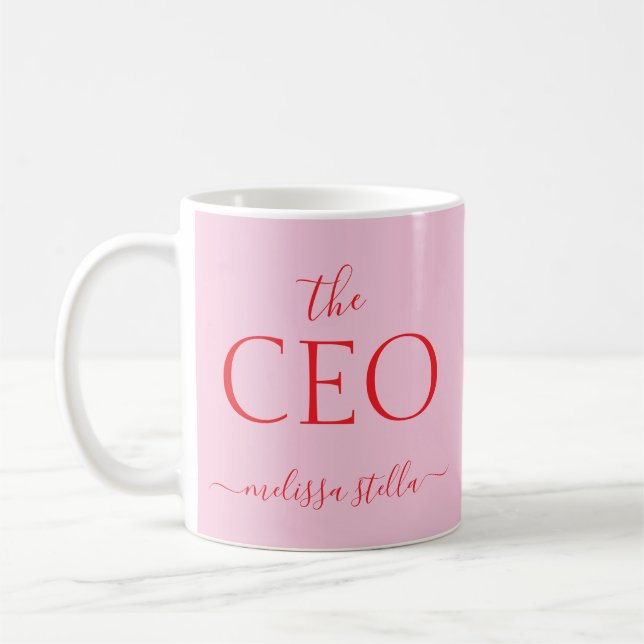 Caneca De Café Rosa ModernoO Nome do CEO | Presente Feminino (Esquerda)