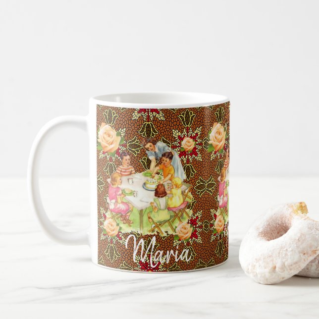 Caneca De Café Rosa Mug vitoriano (Com Donut)