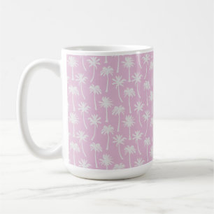 CANECA DE CAFÉ ROSA PASTEL COM PALMEIRAS TROPICAIS DE VERÃO BRANC