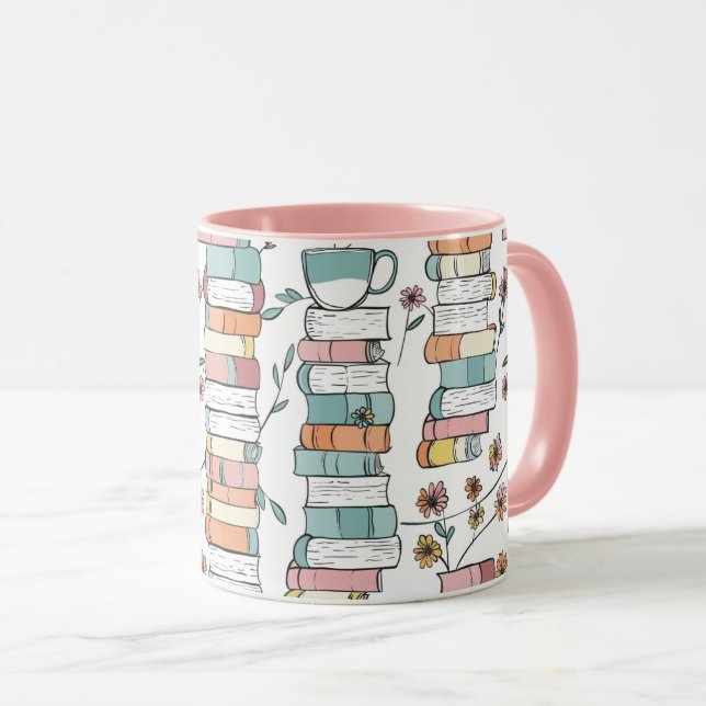 Caneca de Café Rosa Pastel Livresca (Frente Esquerda)