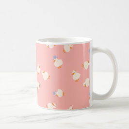 Caneca de Café Rosa Patos Fofos Ilustrados à Mão