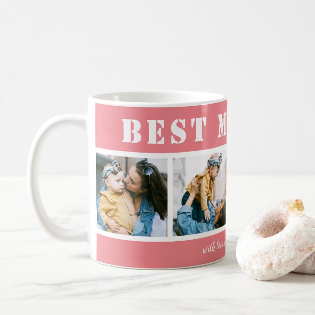 Caneca de Café Rosa Personalizada com 4 Fotos Melh (Com Donut)