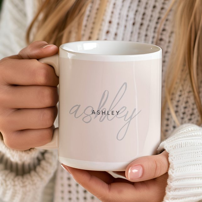 Caneca De Café Rosa Personalizado Monograma (Criador carregado)