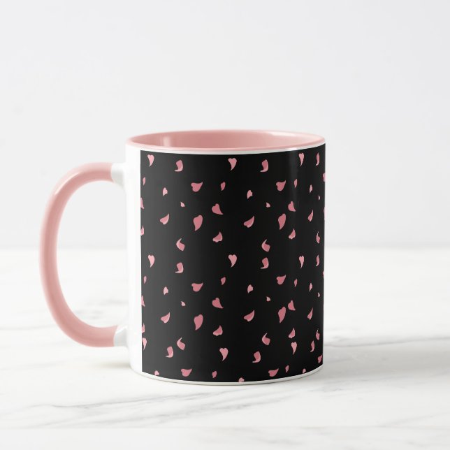 Caneca de café rosa preta, decorada com folhas de  (Esquerda)