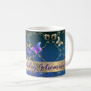 Caneca De Café Rosa Purple Butterflies sem nome