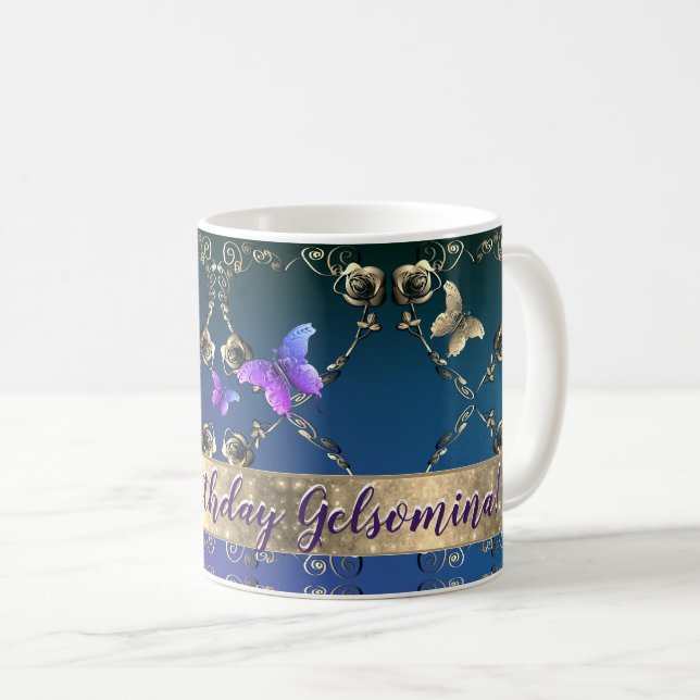 Caneca De Café Rosa Purple Butterflies sem nome (Frente Esquerda)