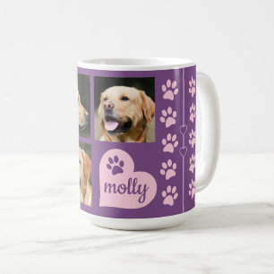 Caneca De Café Rosa Purple Heart do nome do cão da colagem de 3