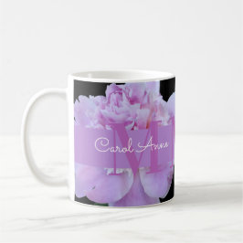 Caneca De Café Rosa Púrpura Monograma Floral Preto