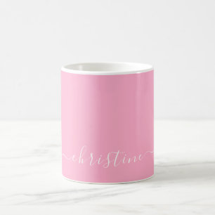 Caneca De Café Rosa Quente Brilhante Branco Minimalista Nome 015