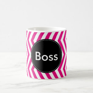 Caneca De Café Rosa quente e Chevron branco minúsculo