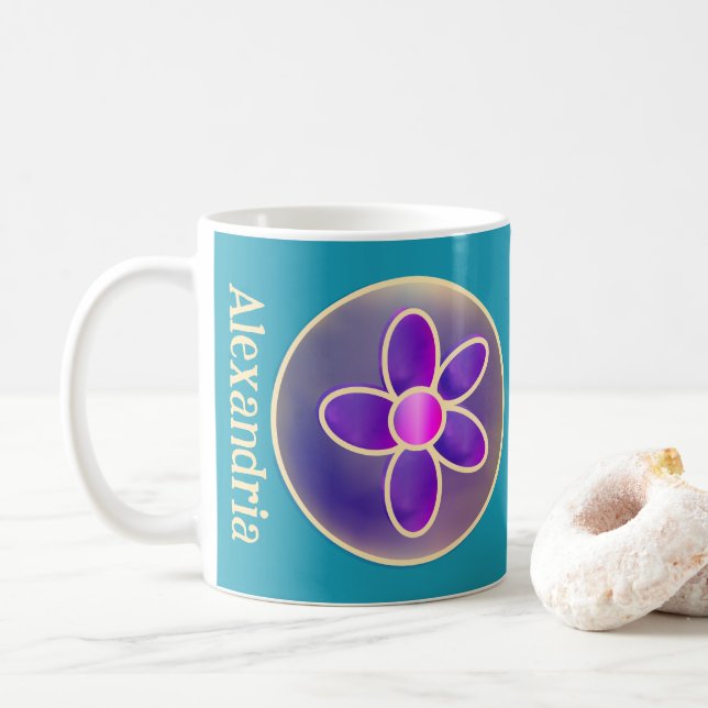 Caneca De Café Rosa Quente-Rosa Puro-Flor Personalizado (Com Donut)