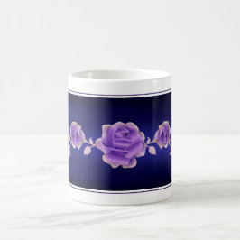 Caneca De Café Rosa rosa Design púrpura em azul metálico