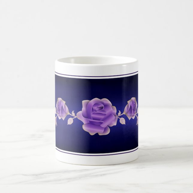 Caneca De Café Rosa rosa Design púrpura em azul metálico (Centro)
