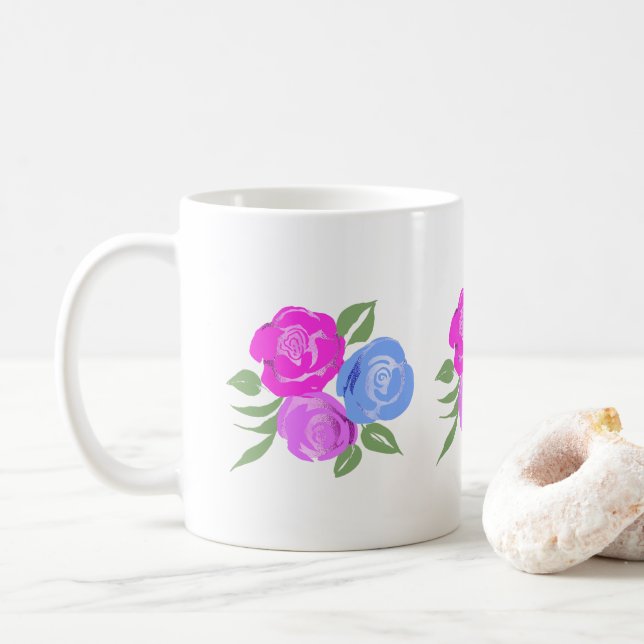 Caneca De Café Rosa rosa e azul (Com Donut)