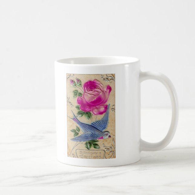 Caneca De Café Rosa Rosa Rosa Pássaro Azul (Direita)