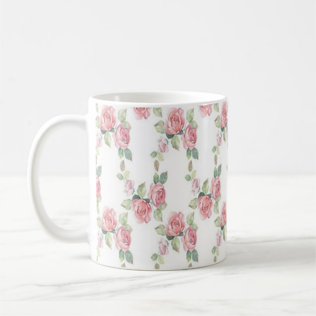 Caneca De Café Rosa Rosa Rosa Rosa chique Floral (Esquerda)